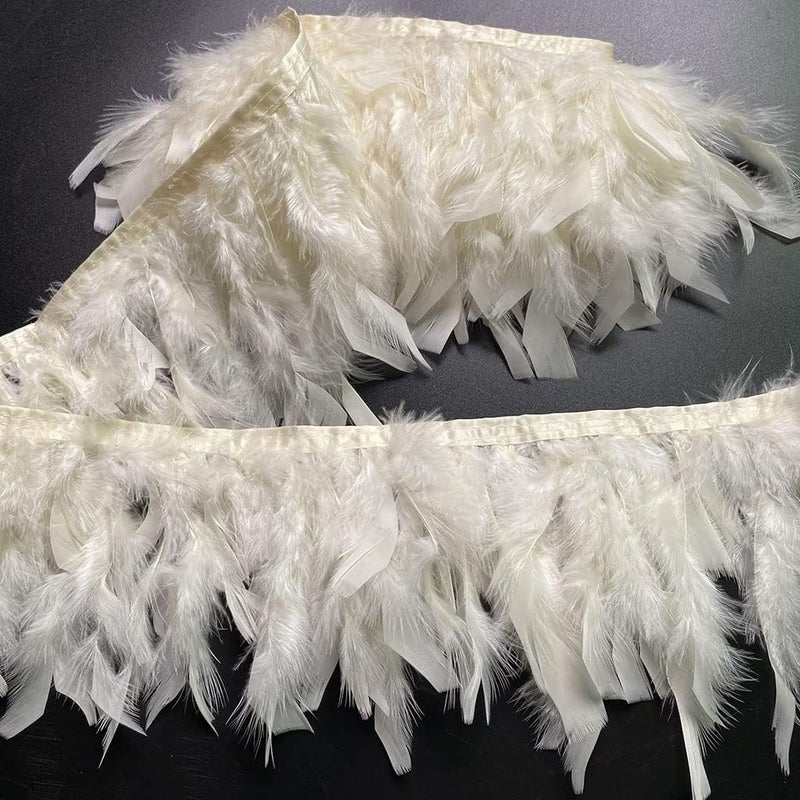 Shekyeon Turkey Feathers Fringe Trim for Party Clothing DIY Sewing Crafts Decoration Pack of 2 Yards (Ivory) - Image 1
